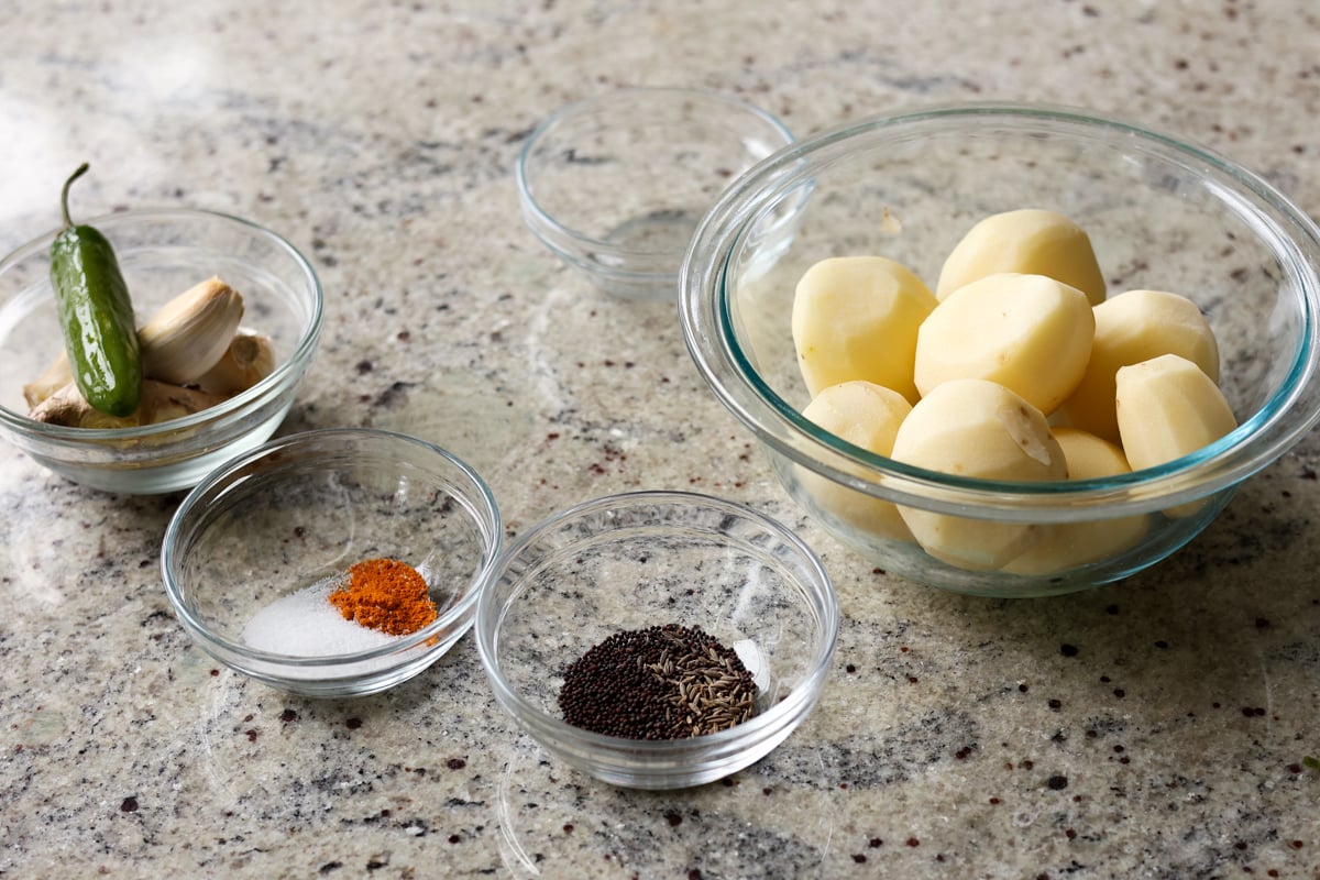 Nepali aloo ingredients on the kitchen counter