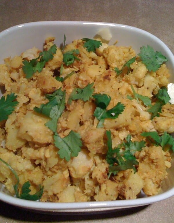 Adrraki Gobi served in a square white bowl
