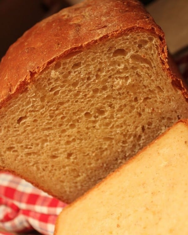 Ricotta, Olive oil Bread on a red check cloth