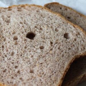 slices of strawberry bread on a white background