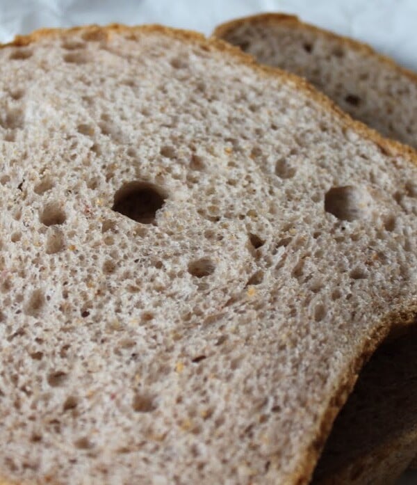 slices of strawberry bread on a white background