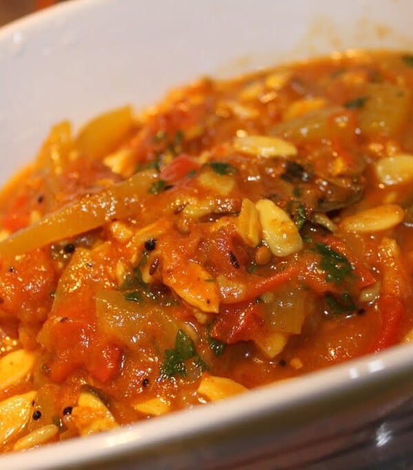 Bottle Gourd Curry in a white bowl