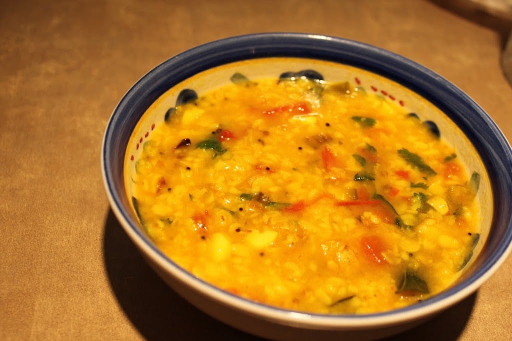 Yellow Mung and Toor with Tomato. A flavor packed and easy daal recipe made in a pressure cooker. Vegan Gluten Free Recipe. #glutenfree #veganricha #vegan
