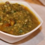 Green mung dall served in a white bowl