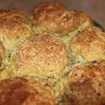 A close up of green tea pull apart rolls