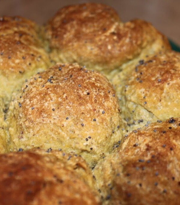 A close up of green tea pull apart rolls