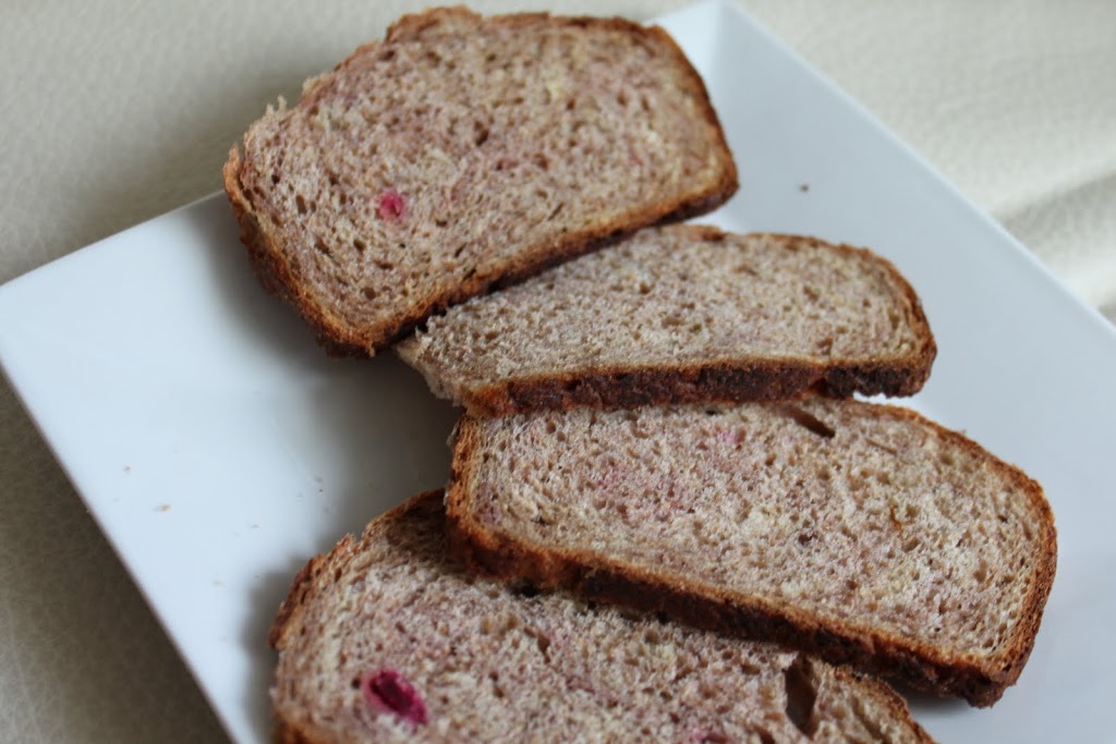 Beet and Strawberry Wheat Loaf. A whole wheat loaf made with cooked beet and strawberry puree. Delicious toasted for breakfast. #veganricha #vegan