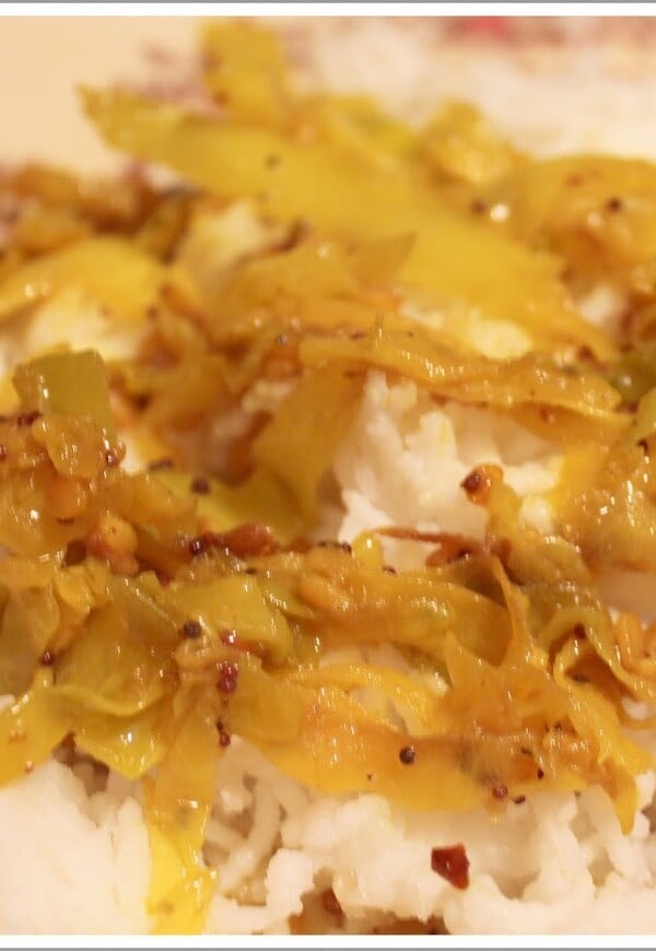 A close up of cabbage stir fry on a plate