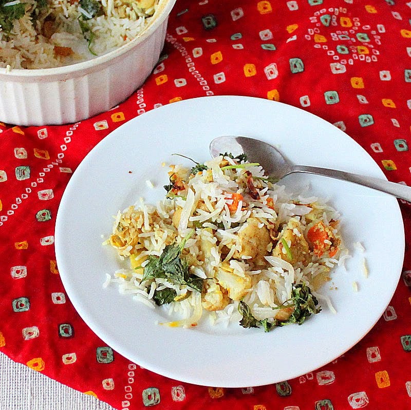 Layered Rice and Veggies with Spices. A delicious and flavorful dish. Soy Free, Gluten Free and Vegan Recipe. #glutenfree #veganricha #vegan
