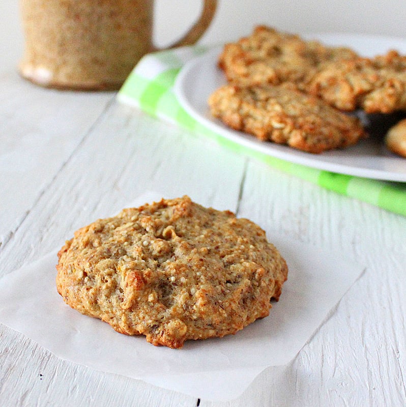 Banana Oatmeal Quinoa Raisin Muffin Top Cookies.Not too crisp, but soft and chewy and wonderful! These cookies are easy to make and make a great treat or snack. Vegan Recipe. #glutenfree #veganricha #vegan