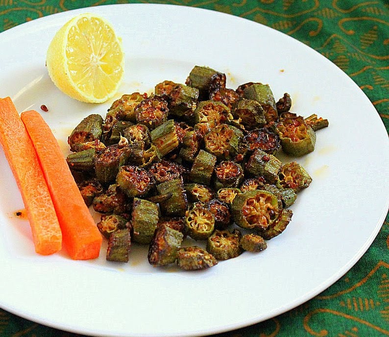 achari bhindi Crisp Okra with Indian Pickle Spices. Achari Bhindi. A simple fun and super yummy crisp bhindi with pickle spices. Vegan and Gluten Free Recipe. #glutenfree #veganricha #vegan
