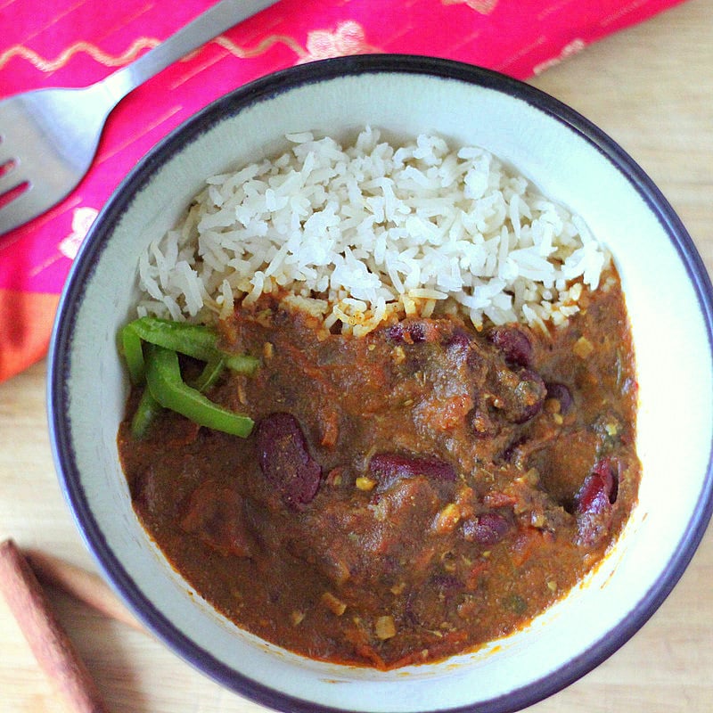 Quick Rajma (Red Kidney bean curry). Indian curried Kidney Beans with spices. Rajma Masala Recipe. Vegan Gluten-free soy-free | VeganRicha.com