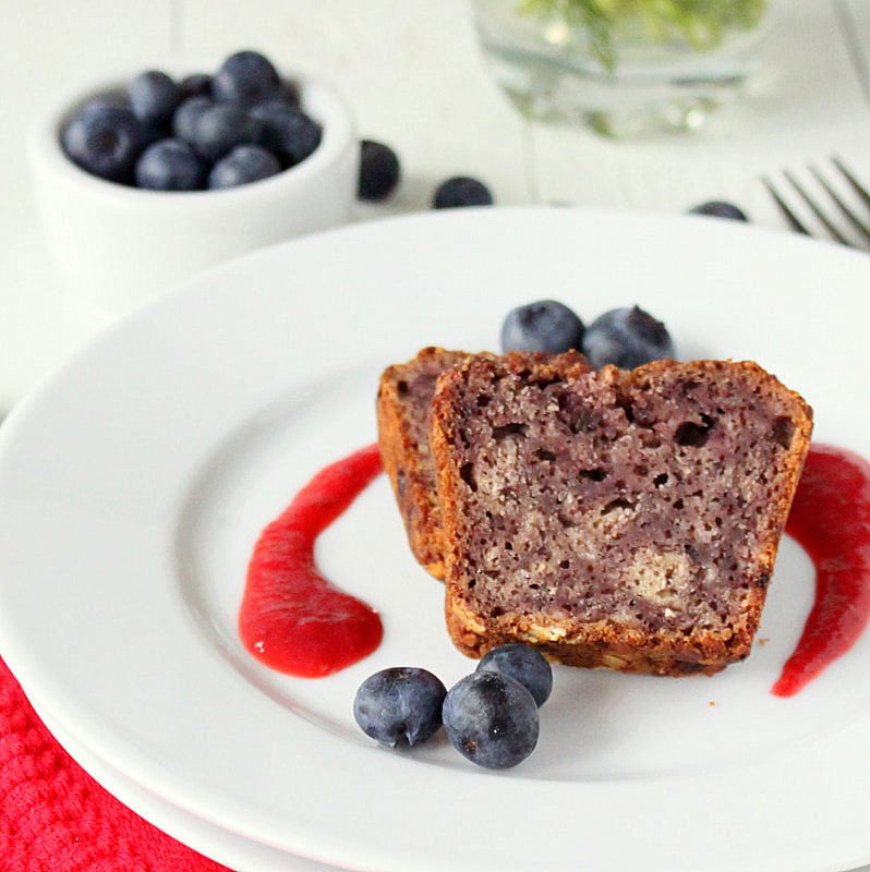 Blueberry Apple Whole Grain Cake. Made with wheat and oats it's moist and dense because of the thick fruit syrup. So delicious. Vegan Recipe. #veganricha #vegan