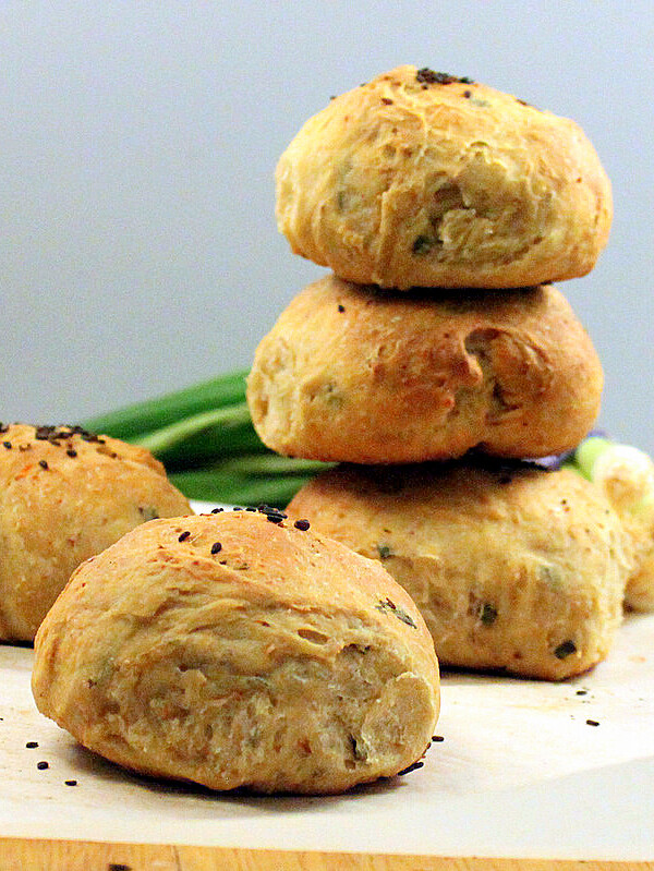 Savory buns stacked on top of eachother