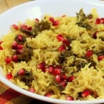 vegan rice kale pilaf served in a white bowl