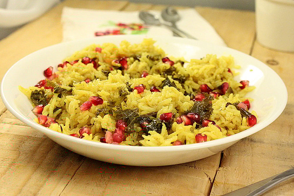 Vegan Rice Kale Pilaf - Rice Pulao/Pilaf with Kale, Cashews, Vegetables