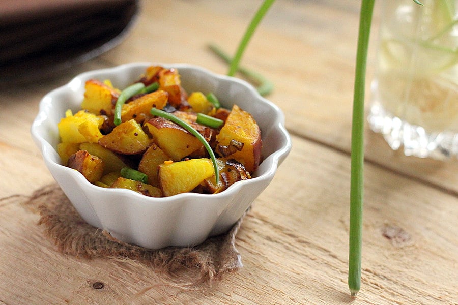 Potato Leek Subzi with fennel and mustard seed #vegan #glutenfree #potato #Indian | https://veganricha.com