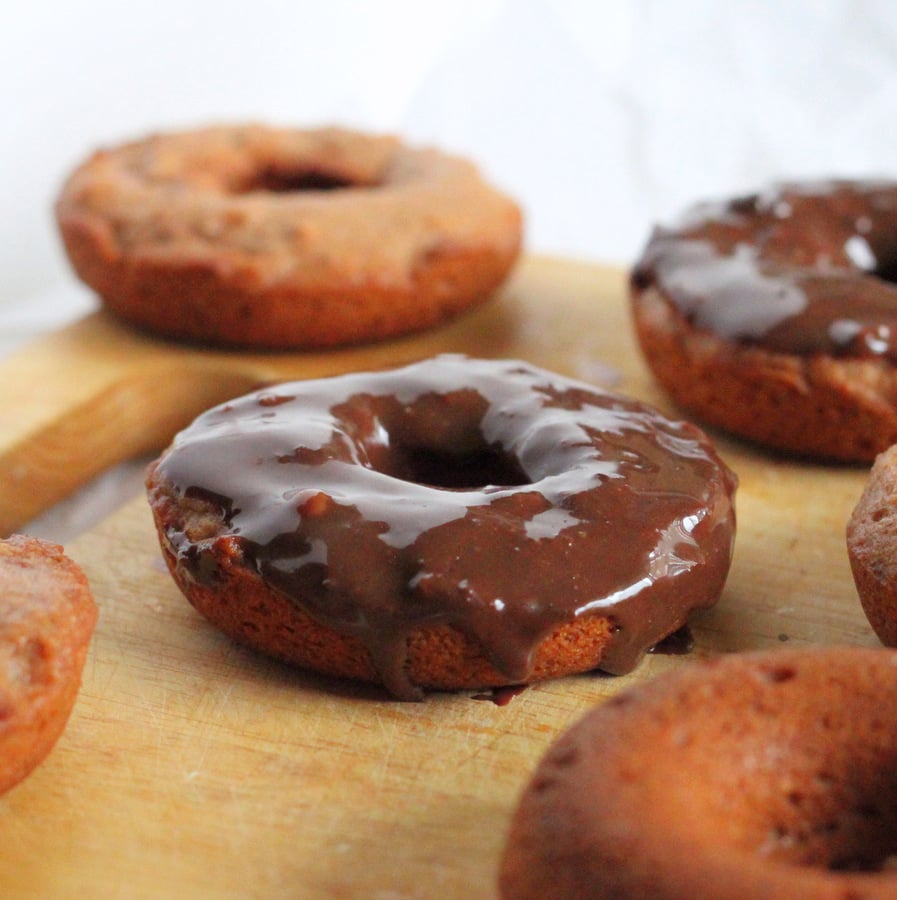 Vegan Strawberry Doughnuts with Chocolate Rum Glaze