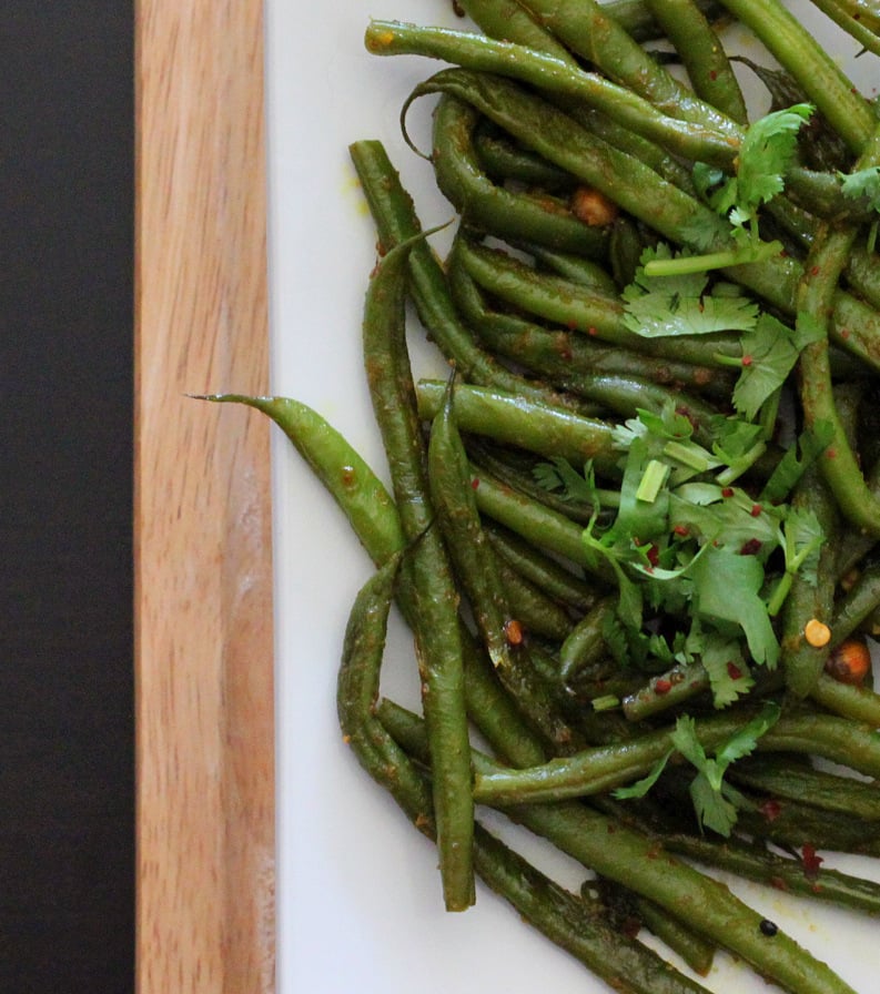 Green Beans with fennel seeds, lentils and cilantro. Barbati Sabji vegan glutenfree recipe