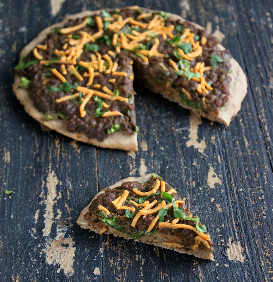 Missir Wot Pizza - Ethiopian Red lentil stew and Kale on Gluten free teff pizza crust. Gluten-free Pizza with ethiopian lentil topping. | VeganRicha.com #vegan #glutenfree #recipe