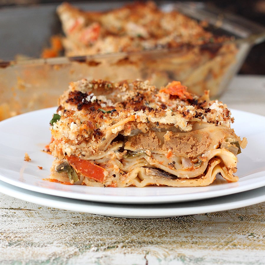 Vegan Richa:Chipotle sauce, Mushroom, Spinach Lasagna