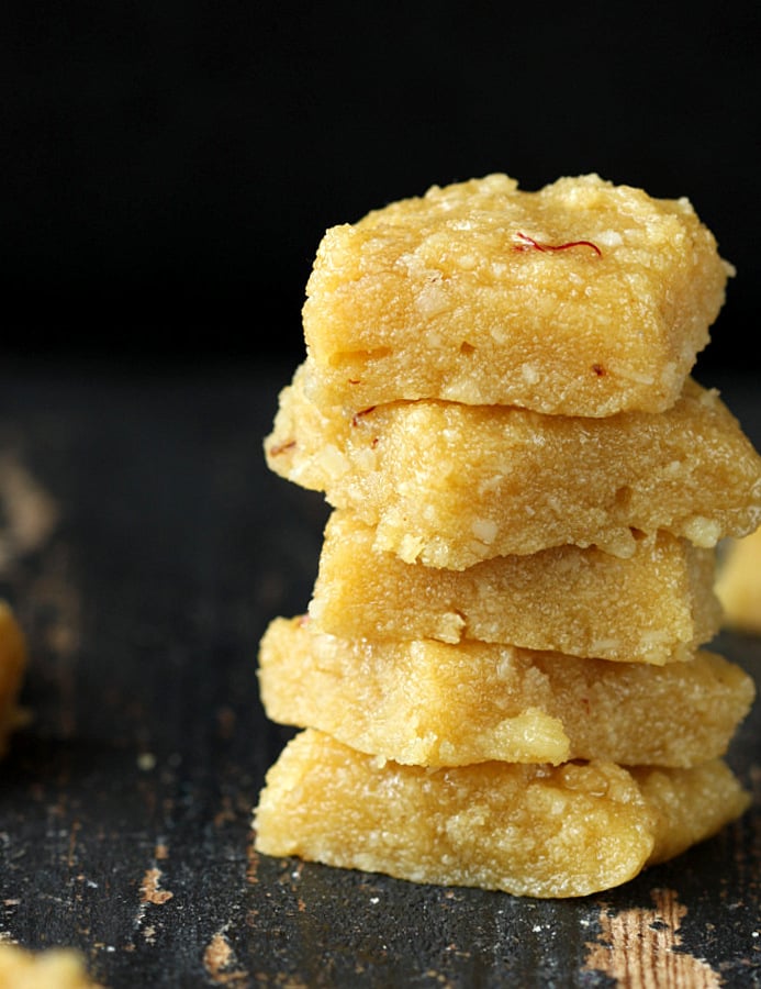 Vegan Kesar Burfi - Almond Semolina Fudge | Vegan Richa