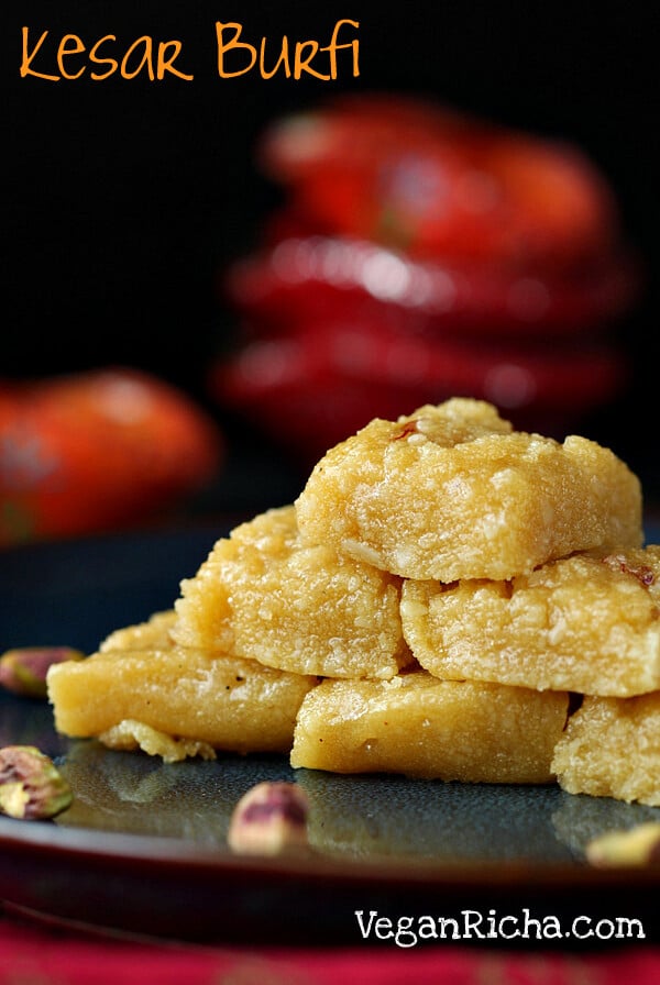 Kesar Burfi - Almond Semolina Saffron Bars