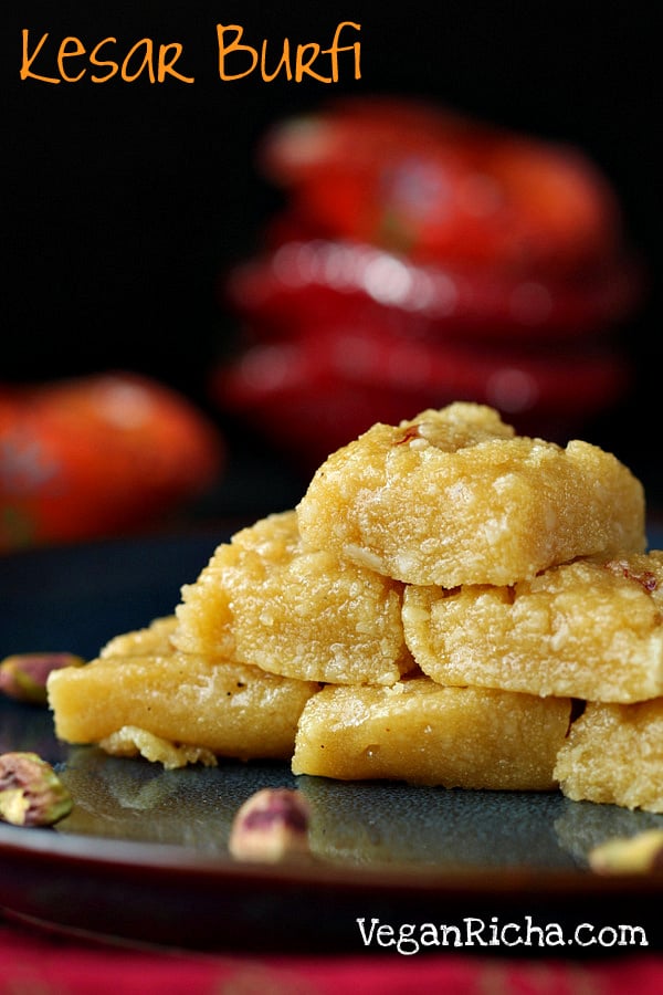 Vegan Kesar Burfi - Almond Semolina Fudge | Vegan Richa