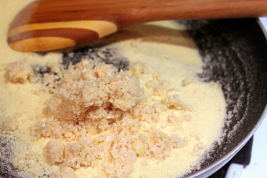 Vegan Kesar Burfi - Almond Semolina Fudge flavored with Saffron. | VeganRicha.com #vegan #burfi #Indian