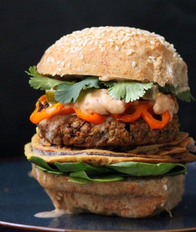 loaded red lentil cauliflower burger
