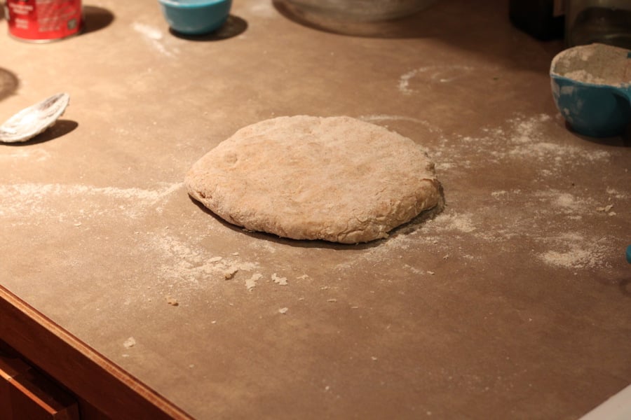vegan cinnamon rolls  dairy-free yeasted dough for cinnamon rolls being rolled out into a rectangle
