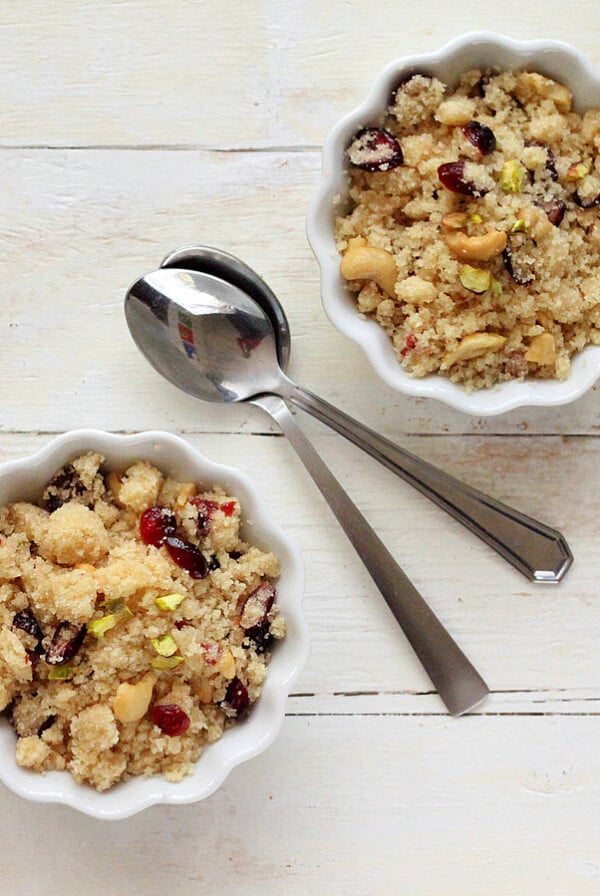 Sooji Halwa - Semolina Crumble with nuts and dried fruit.