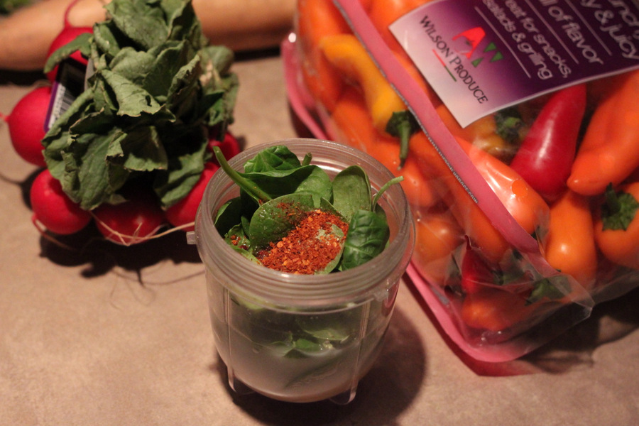 alfredo bake spinach and cayenne pepper in a magic bullet