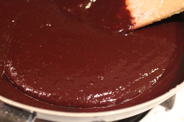 salted caramel brownies vegan triple chocolate brownie batter in a sauce pan