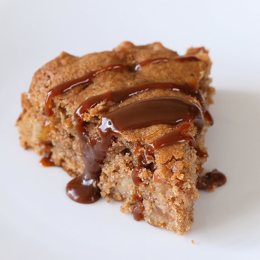 Vegan Spiced Apple Cake with Salted Caramel. Tried tested and loved. All whole grain made with spelt flour and drizzled with salted caramel or date caramel.