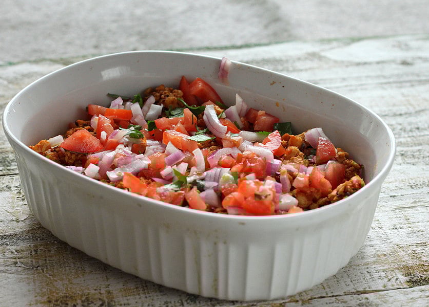 Nacho Mac and Cheese Casserole with Taco Tempeh meat | VeganRicha.com #vegan #nacho #mac