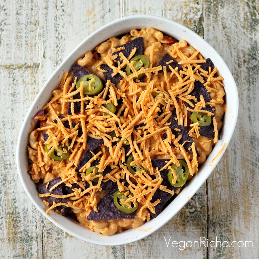 Nacho Mac and Cheese Casserole with Taco Tempeh meat | VeganRicha.com #vegan #nacho #mac