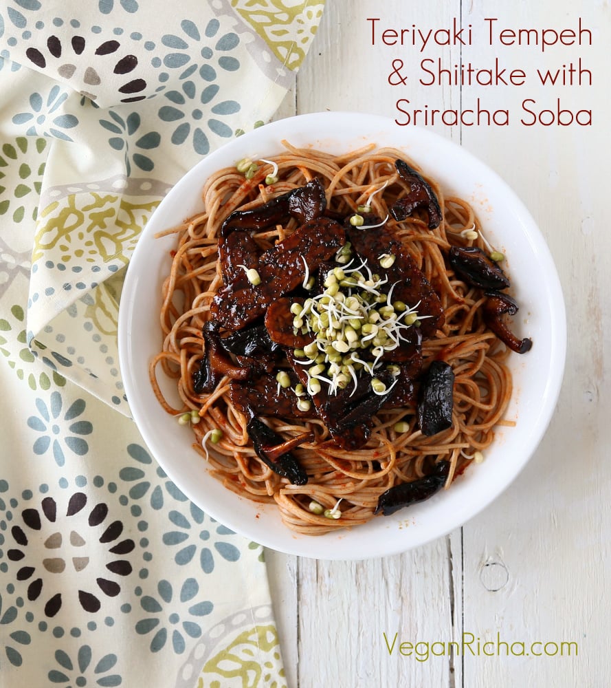 Teriyaki Tempeh with mushrooms and soba noodles. Homemade Vegan Teriyaki Sauce. | VeganRicha.com #vegan #asian #recipe