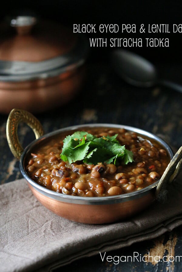 Black Eyed Pea Lentil Soup with Sriracha Tadka. Raungi aur Sabut Masoor Dal. Vegan Glutenfree Recipe