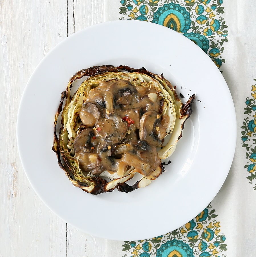 Cauliflower Steaks with Mushroom Gravy | https://veganricha.com #Vegan #Glutenfree #holiday #Cauliflower
