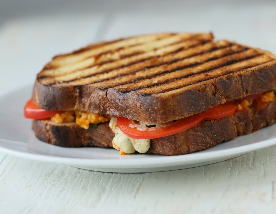 Grilled Sandwich with Buffalo Millet, Red Bell Pepper, Creamy Ranch