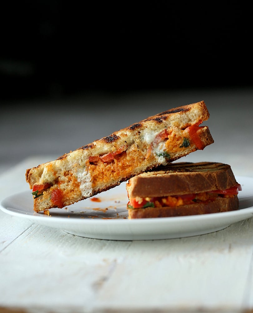 Grilled Sandwich with Buffalo Millet, Red Bell Pepper, Creamy Ranch. Vegan