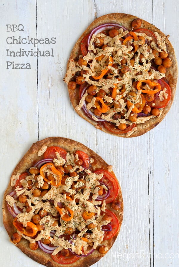 bbq chickpea tortilla pizza