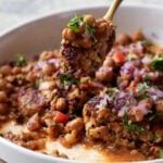 fork taking a bite of tikki chole