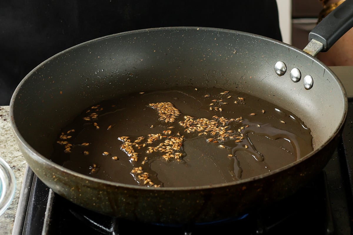 toasting the carom seeds