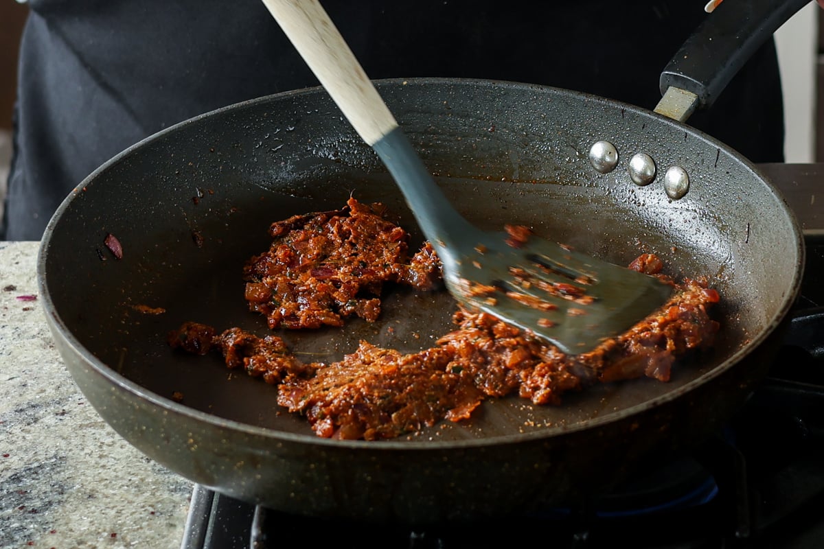 mixing in the ginger garlic paste