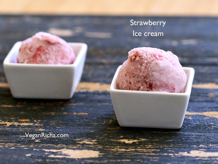 Chunky Strawberry Ice Cream. Vegan Strawberry Ice Cream with coconut milk. Dairy-free | https://VeganRicha.com #icecream #vegan