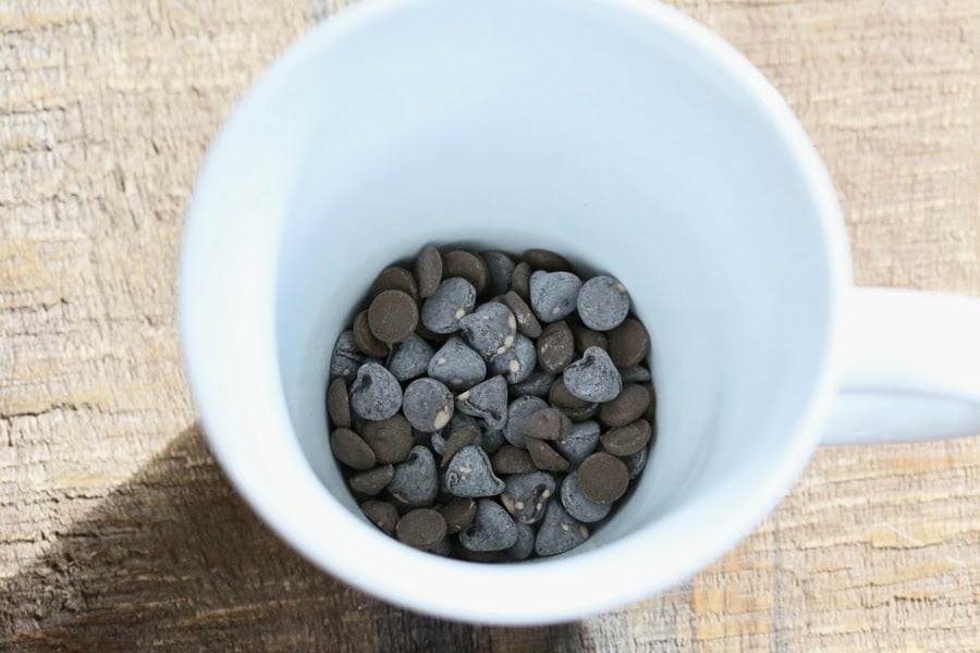 vegan milkshakes dark chocolate chips in a white cup