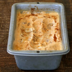 vegan carrot cake ice cream in a metal loaf pan