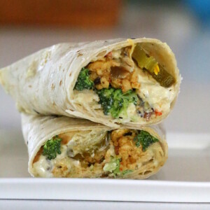 vegan breakfast wraps with tempeh scramble and broccoli